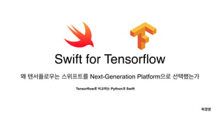 Swift for Tensorﬂow
Next-Generation Platform
Tensorflow Python Swift
 