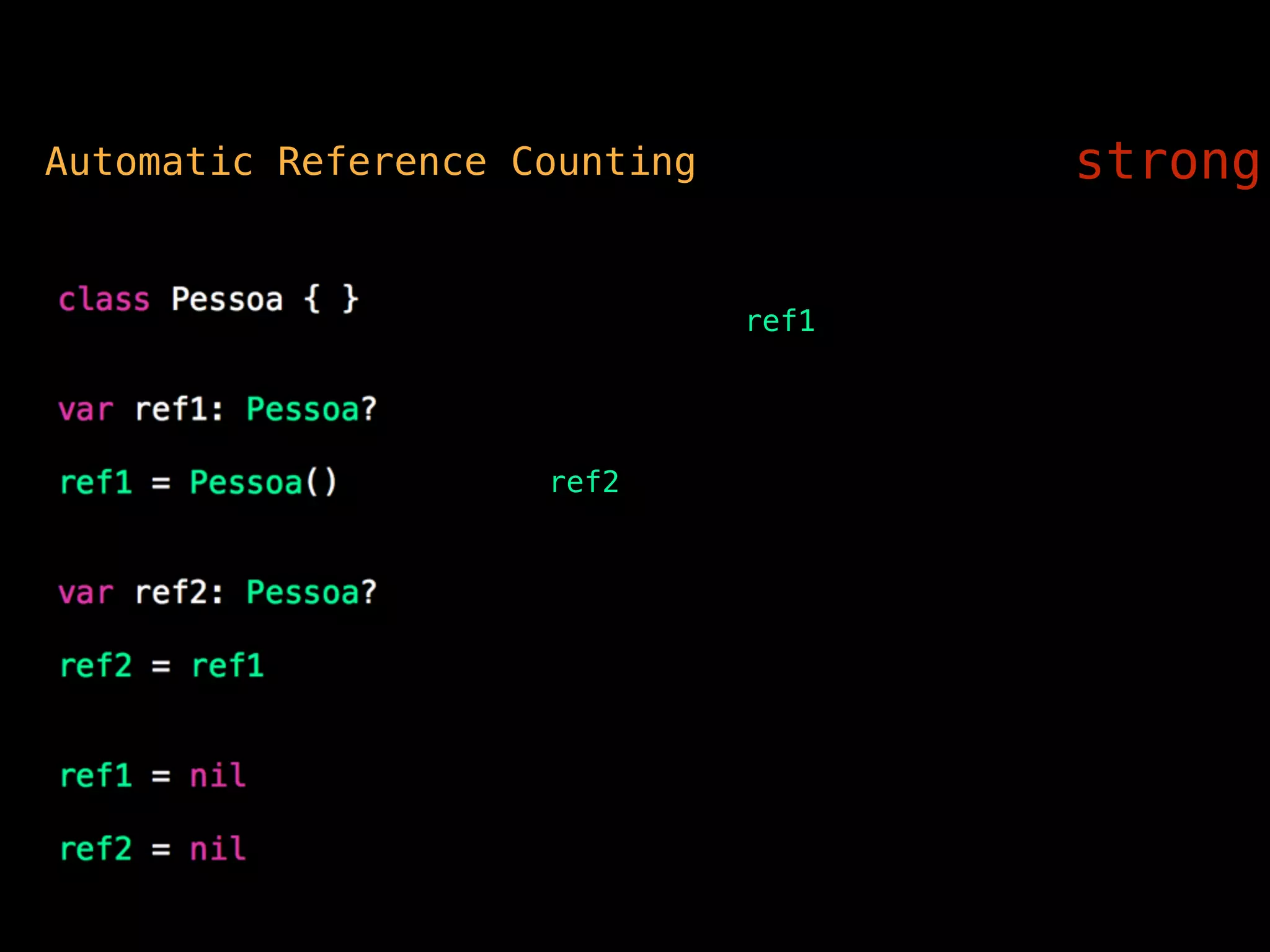 ref1
Automatic Reference Counting strong
ref2
 