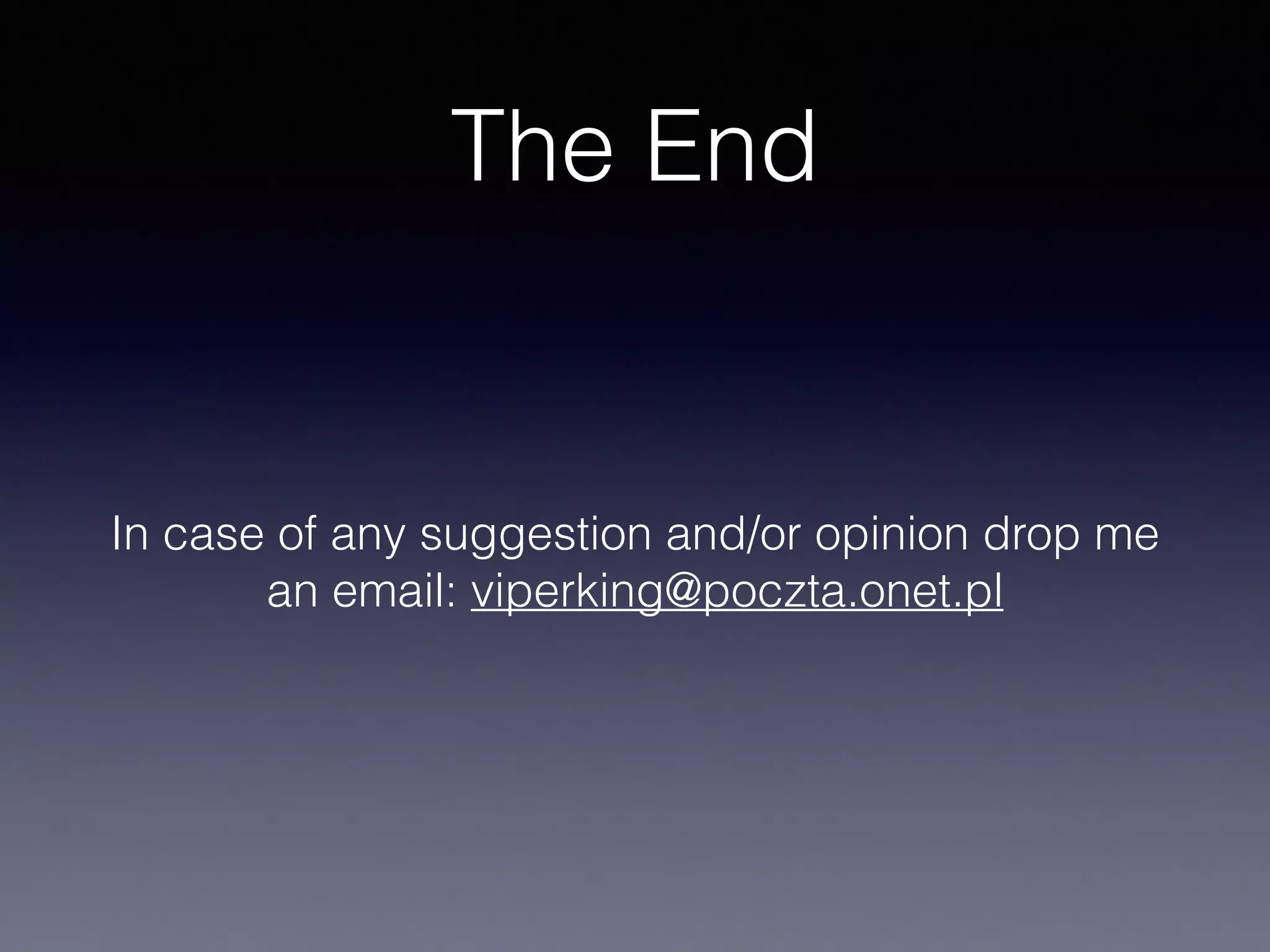 Extensions 
• Swift equivalent to the Objective-C category 
• can add properties but they have to be 
computed one (see other types of properties) 
• can add protocol conformance to a class 
 