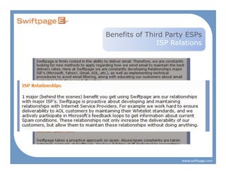 Benefits of Third Party ESPs
               ISP Relations




                      www.swiftpage.com
 