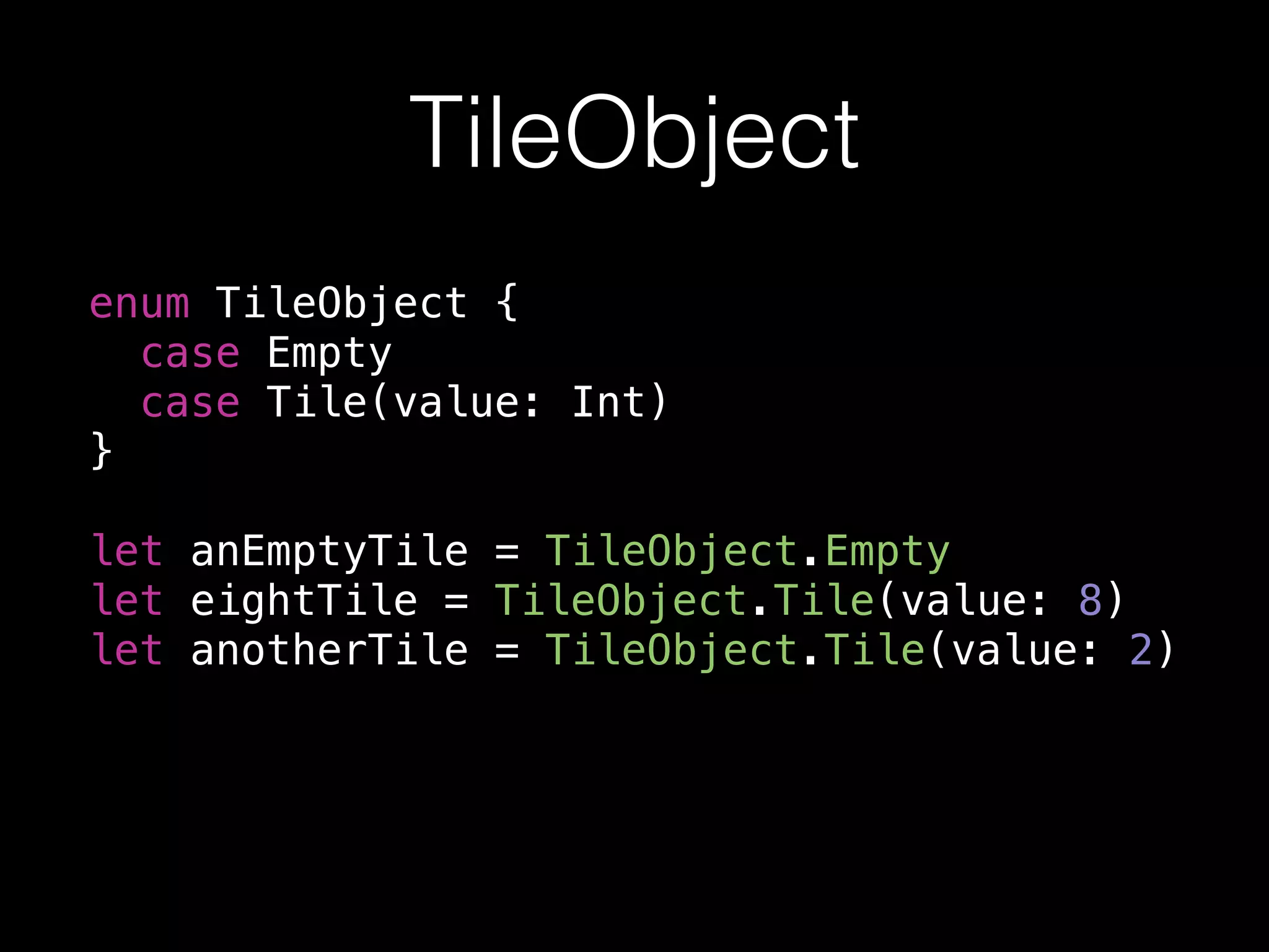 TileModel (Old)
// This is an Objective-C class which represents a tile
@interface F3HTileModel : NSObject
@property (nonatomic) BOOL empty;
@property (nonatomic) NSUInteger value;
@end
 