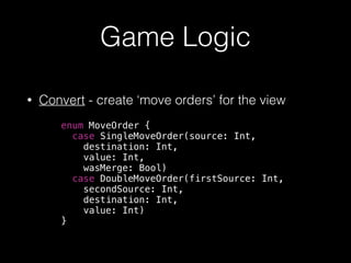 Swift ‘switch’
• At its most basic, works like the C or Objective-C
switch statement
• But it can do far more!
• One example: take the values out of an enum
• Cases can be qualiﬁed by ‘where’ clauses
• Has to be comprehensive, and no default
fallthrough
 