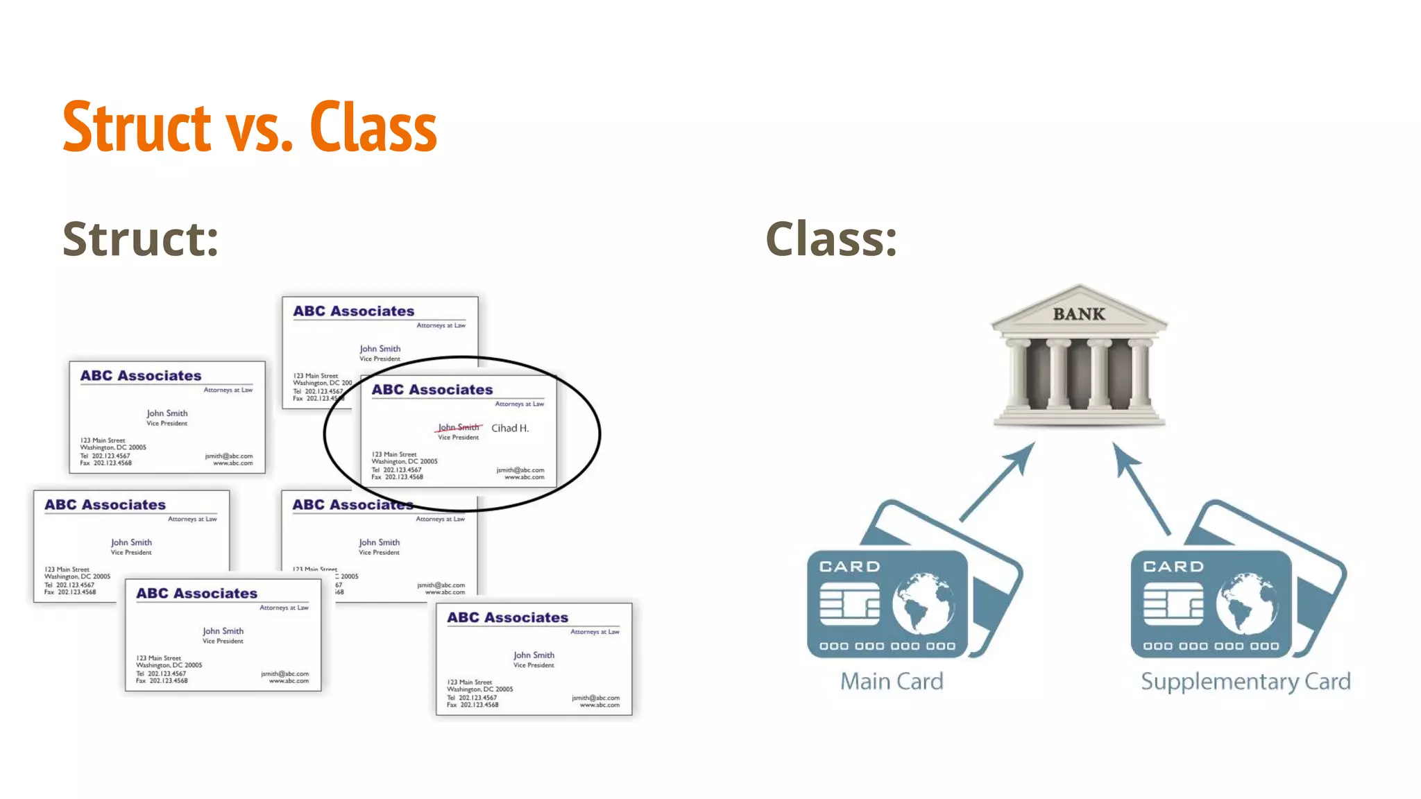 Struct vs. Class
Struct: Class:
 