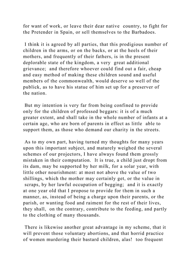 Swifts A Modest Proposal is one of the most famous examples of sa.docx