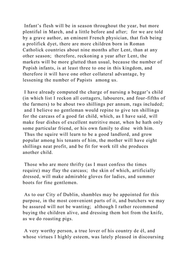 Swifts A Modest Proposal is one of the most famous examples of sa.docx