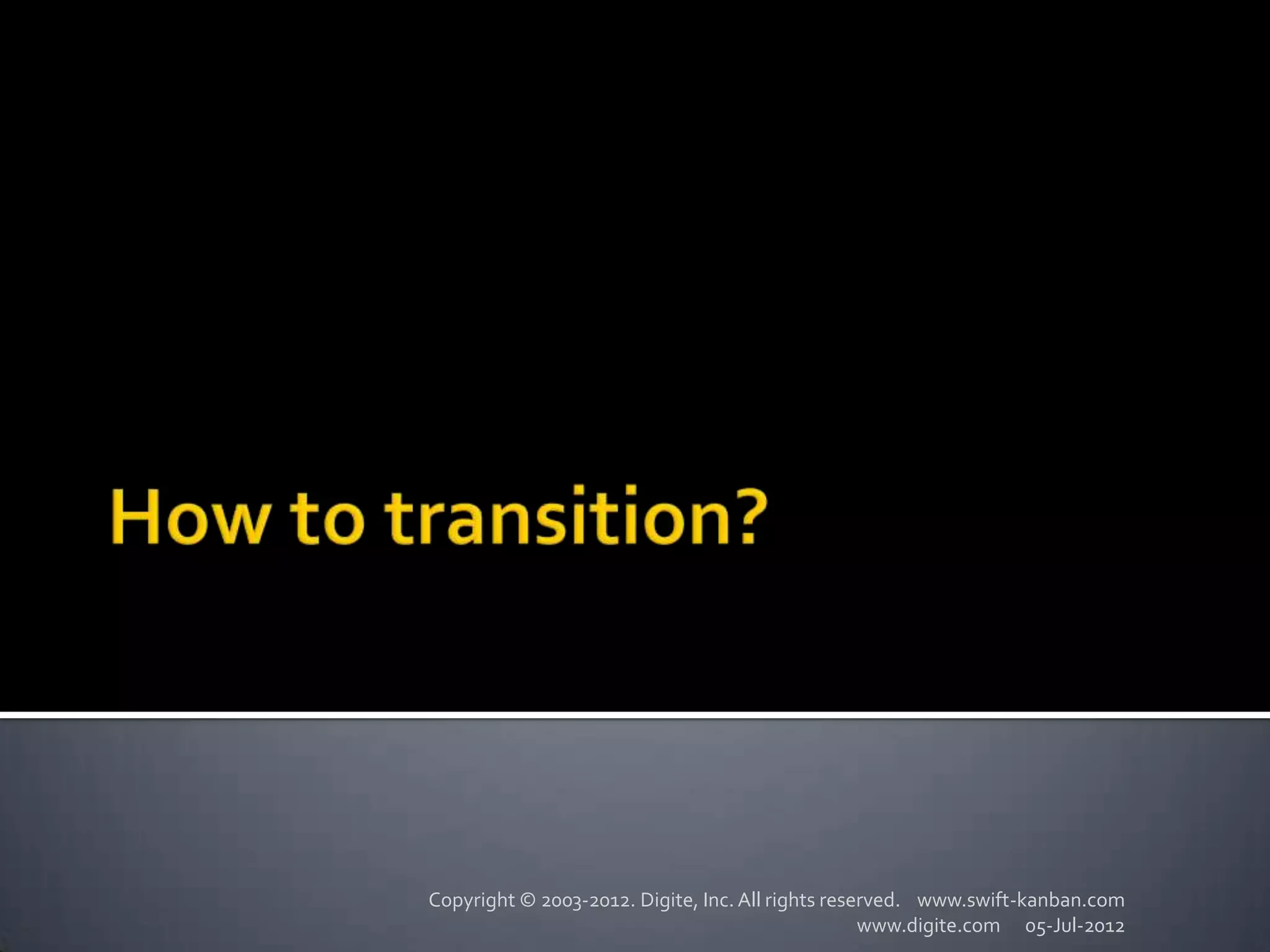 Copyright © 2003-2012. Digite, Inc. All rights reserved. www.swift-kanban.com
                                                   www.digite.com 05-Jul-2012
 