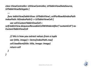 class ViewController: UIViewController, UITableViewDataSource,
UITableViewDelegate {
...
func tableView(tableView: UITable...