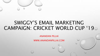 SWIGGY’S EMAIL MARKETING
CAMPAIGN: CRICKET WORLD CUP ‘19
ANANDAN PILLAI
WWW.ANANDANPILLAI.COM
 