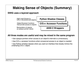 Making Sense of Objects (Summary)
   SWIG uses a layered approach

                High Level Access to                  P...