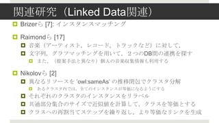 vBоLinked DatavB
? Brizer [7]: 󥹥󥹥ޥå

? Raimond [17]
  ? S`ƥȣ쥳`ɣȥåʤɣˌƣ
  ? Уեޥå󥰤äƣĤDBgBЯ̽
     ? ޤ᰸ַȮʤ꣩ˤSä

? Nikolov [2]
  ? ʤ꥽` ?owl:sameAs? ]ǥ饹ֽ
     ?   륯饹ڤǤϣȫƤΥ󥹥󥹤ȁˤʤ褦ˤ
  ? 줾Υ饹Υ󥹥󥹤٥
  ? ּͨϤΥǽƂӋ㤷ƣ饹ȁȤ
  ? 饹ؤٸƥƥåפR귵ȁʥ󥯤
 