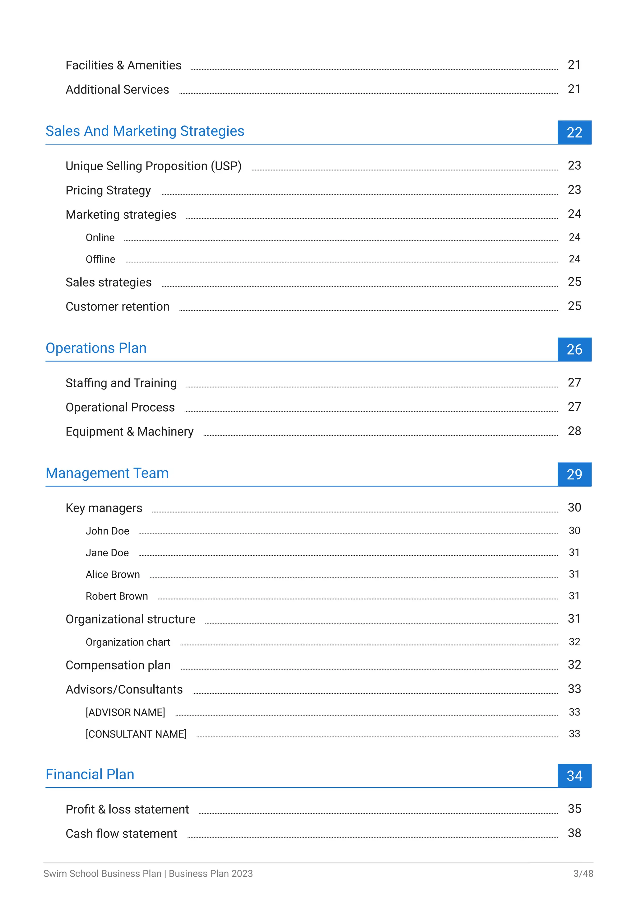 swim school business plan example | upmetrics | PDF