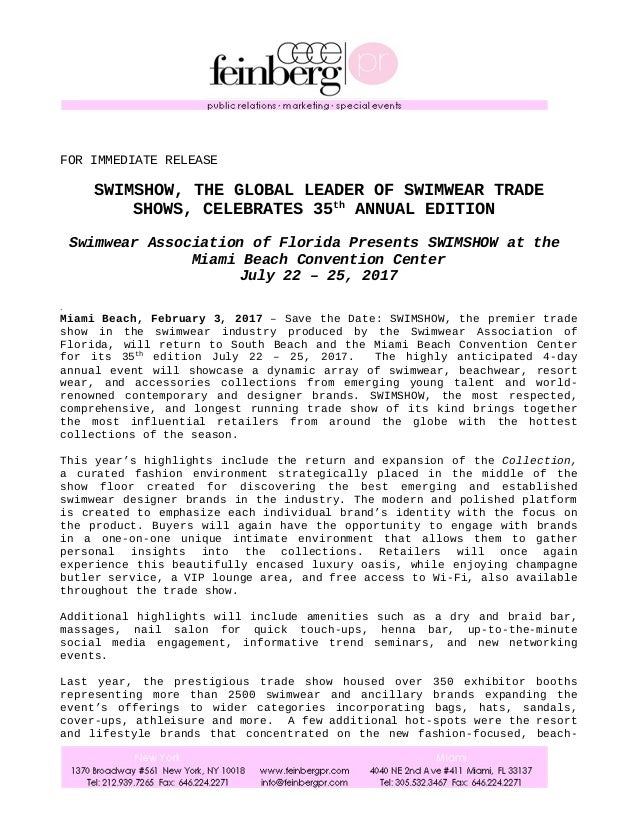 SWIMSHOW, THE GLOBAL LEADER OF SWIMWEAR TRADE SHOWS, CELEBRATES 35th