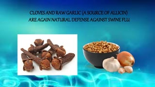 CLOVES ANDRAWGARLIC (A SOURCE OF ALLICIN)
ARE AGAINNATURALDEFENSE AGAINST SWINE FLU
 