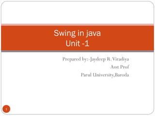 Prepared by:-Jaydeep R.Viradiya
Asst Prof
Parul University,Baroda
1
Swing in java
Unit -1
 