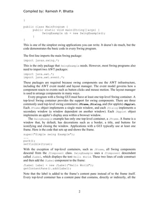 java swing notes in easy manner for UG students | PDF