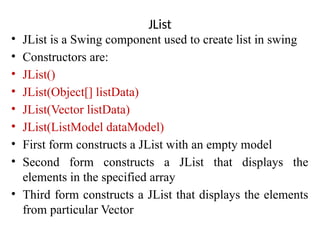 Comprehensive Guide to Java Swing GUI Components and Features | PPTX