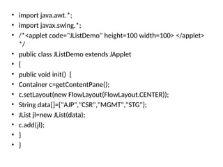 Comprehensive Guide to Java Swing GUI Components and Features | PPTX