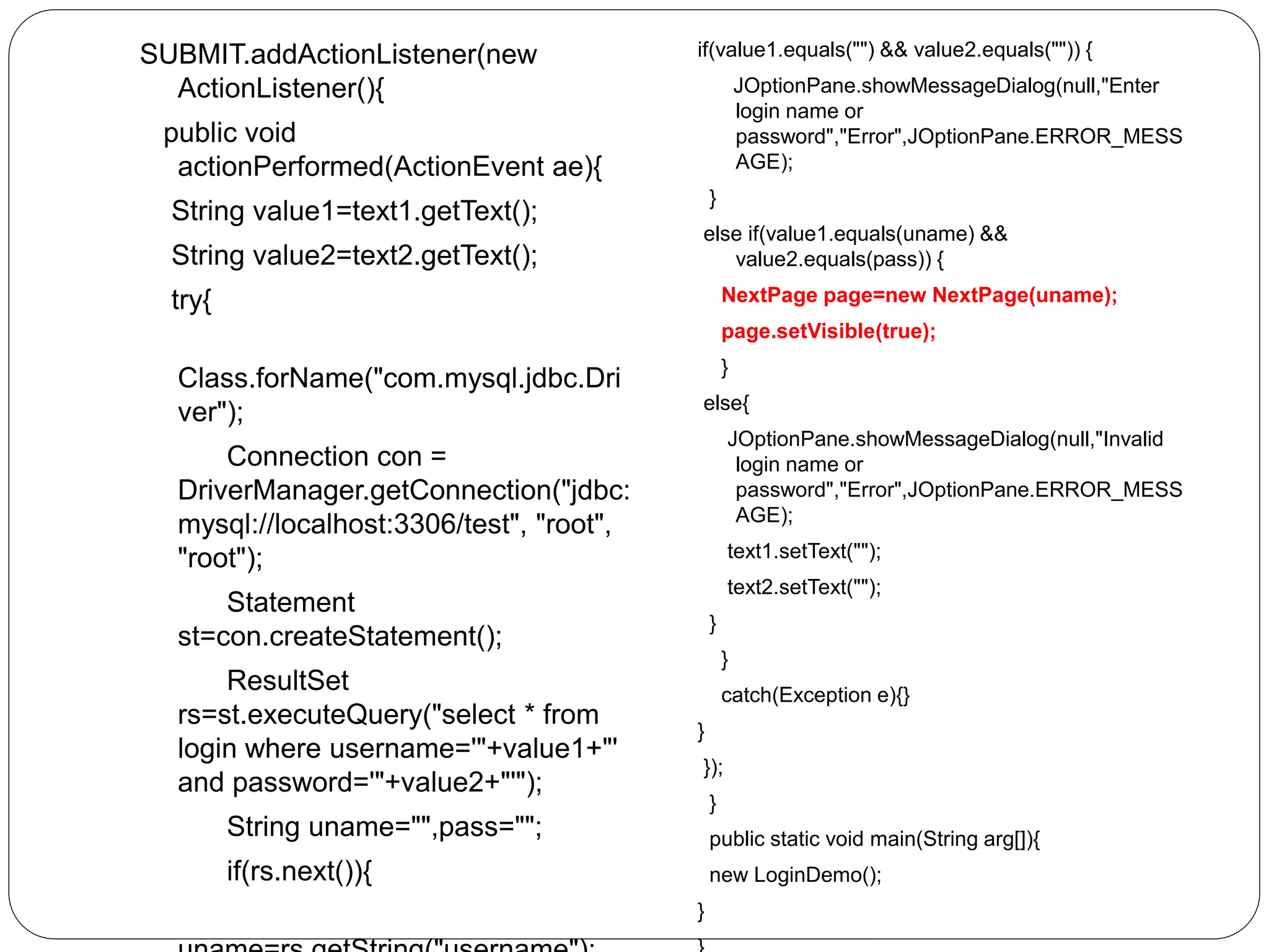 Swing database(mysql) | PPT