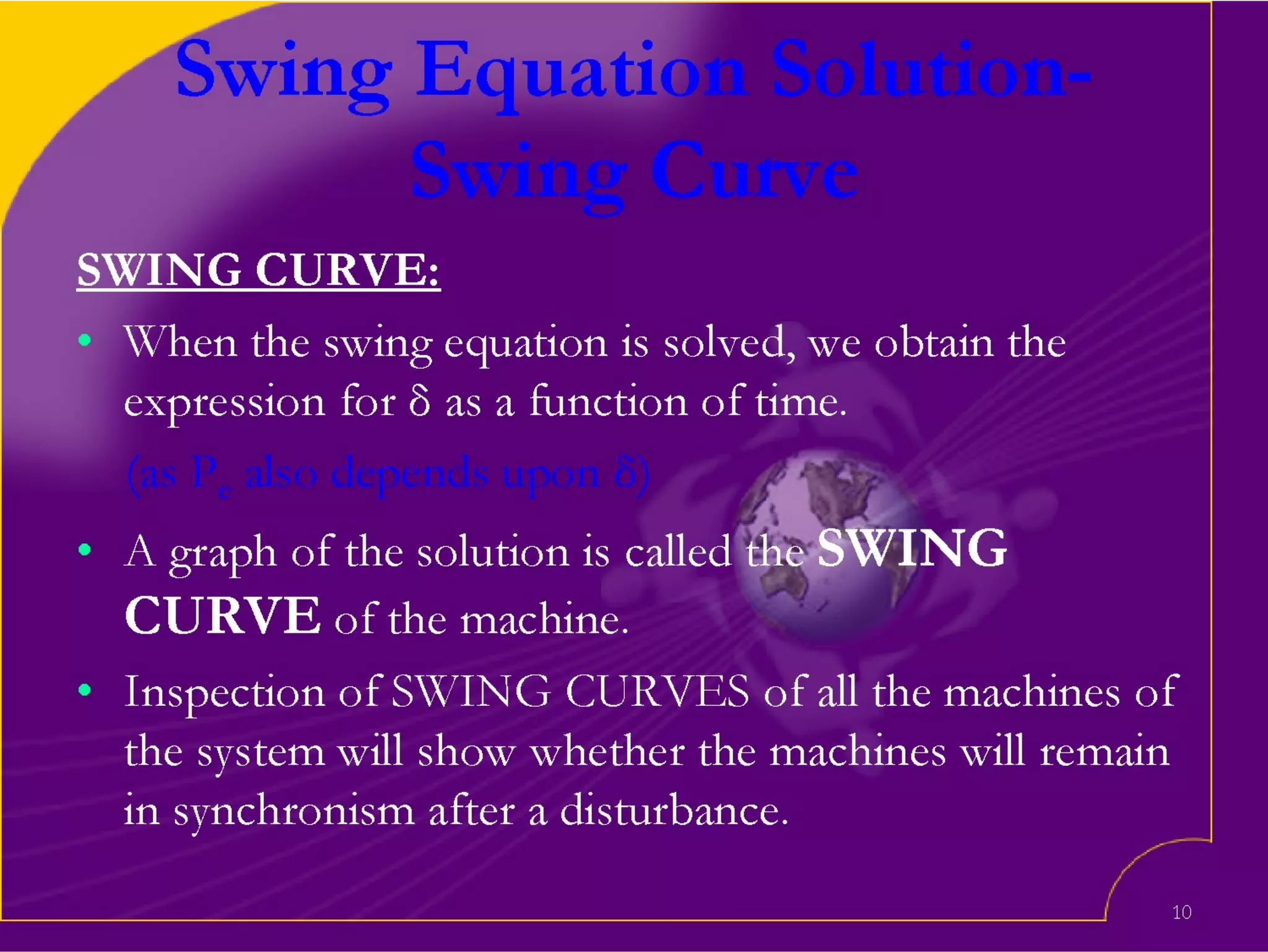 Swing equation and its solutions power angle relationship and its curve ...