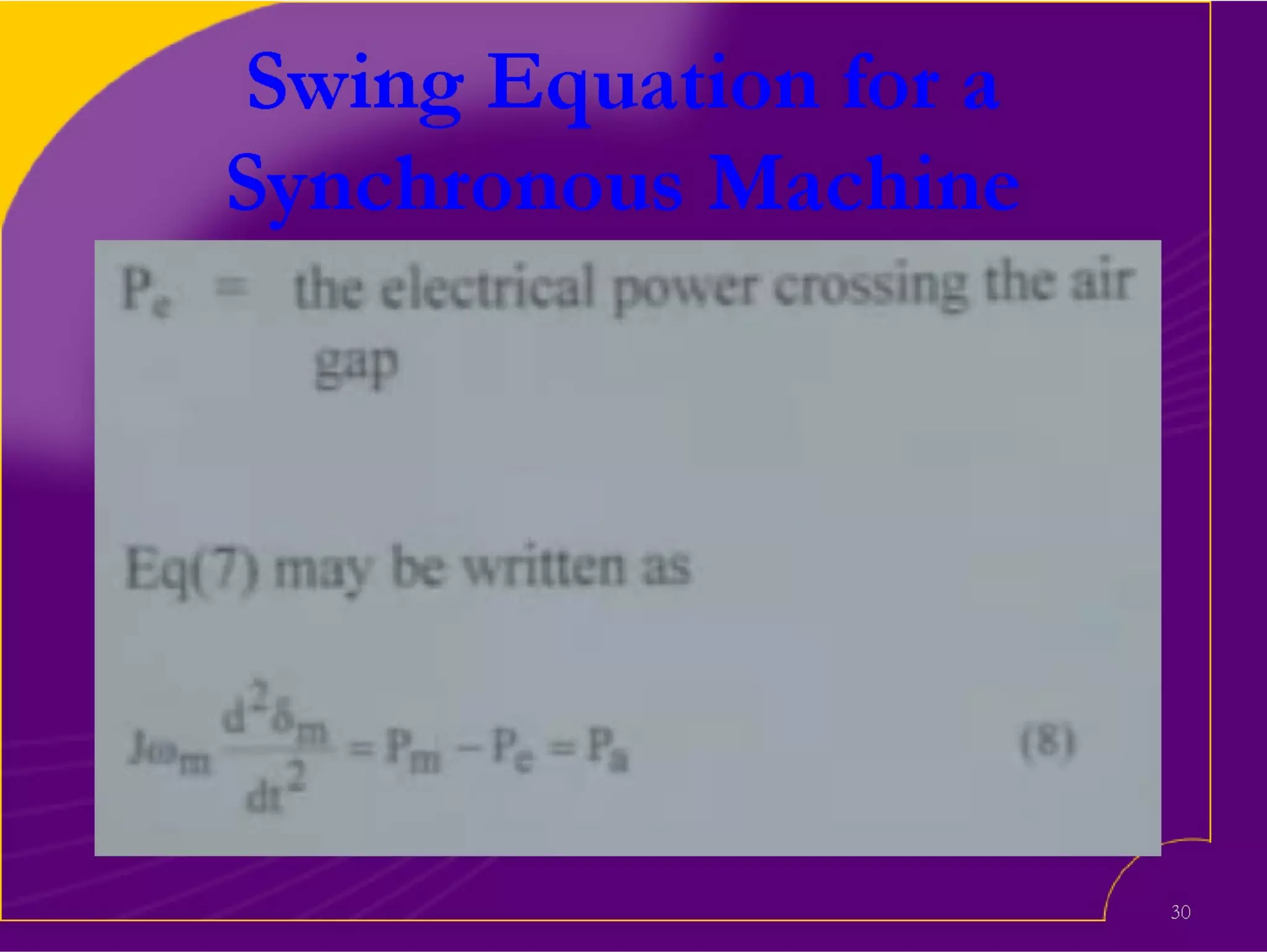 Swing equation solution and swing cure | PPT