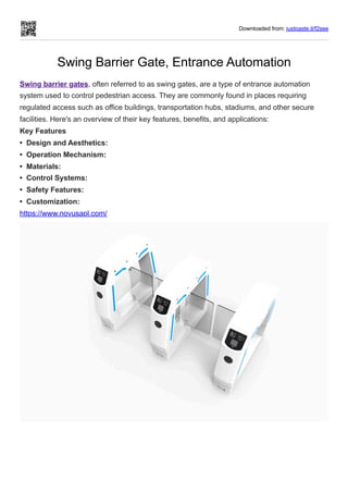 Shuttle Gate Control Swing Barrier Gate, Entrance Automation system | PDF