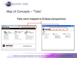 Map UI Concepts – “Tabs” Tabs were mapped to Eclipse perspectives 