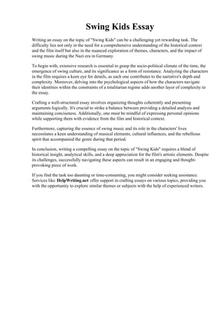 Swing Kids Essay. Bream Bay Kindergarten: Learning to swing! | PDF