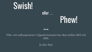 Swish!
eller …
Phew!
Villa- och radhuspriserna i Uppsala kommun har ökat mellan 2013 och
2016.
Ja eller Nej?
 