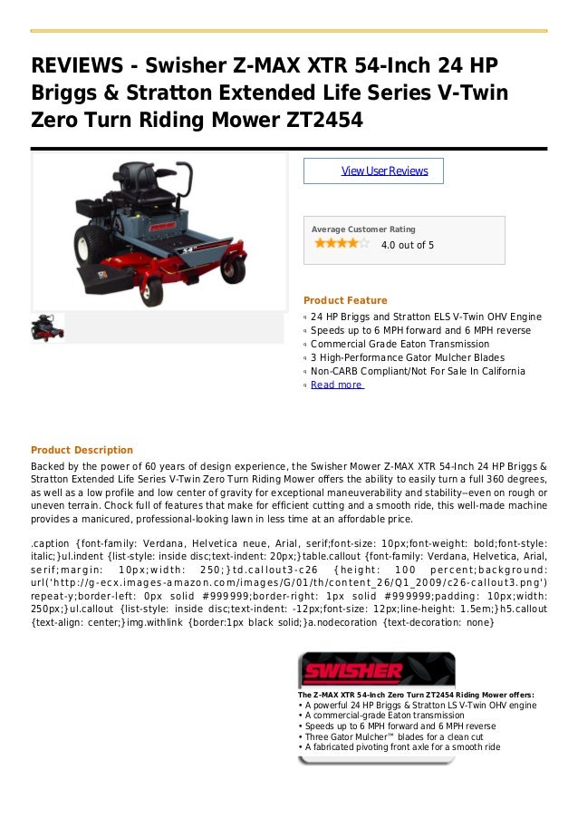 Swisher z max xtr 54inch 24 hp briggs & stratton extended life series