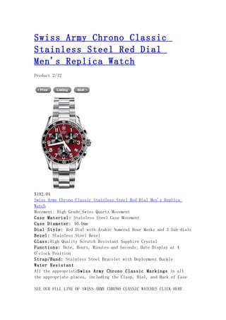 Swiss army chrono classic stainless steel red dial men's replica watch