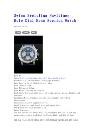 Swiss breitling navitimer bule dial mens replica watch