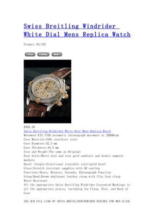 Swiss breitling windrider white dial mens replica watch