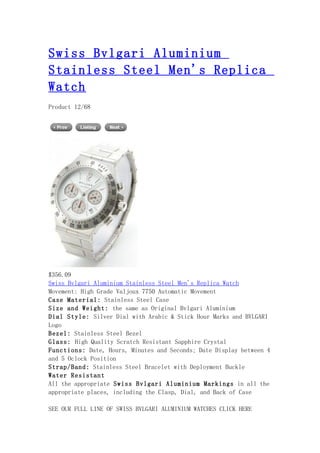Swiss bvlgari aluminium stainless steel men's replica watch
