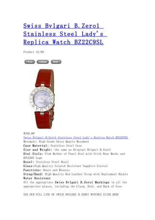 Swiss bvlgari b.zero1 stainless steel lady's replica watch bz22 c9sl