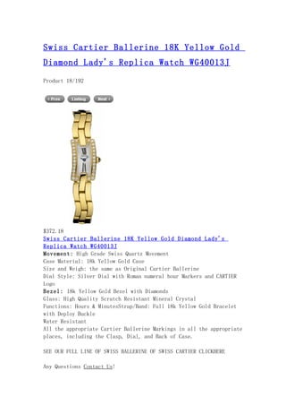 Swiss cartier ballerine 18 k yellow gold diamond lady's replica watch wg40013j