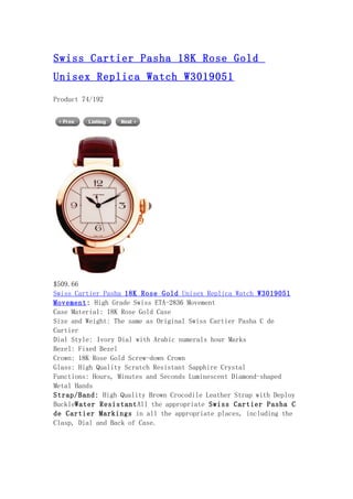 Swiss cartier pasha 18 k rose gold unisex replica watch w3019051