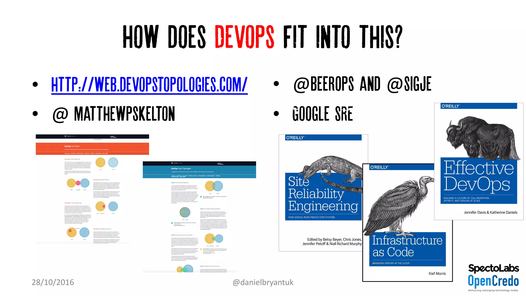 How does Devops fit into this?
• http://web.devopstopologies.com/
• @	matthewpskelton
• @beerops and @sigje
• Google SRE
28/10/2016 @danielbryantuk
 