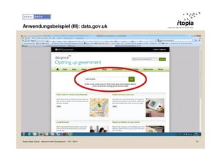 Anwendungsbeispiel (III): data.gov.uk




Swiss Data Cloud - eGovernment Symposium - 15.11.2011   10
 