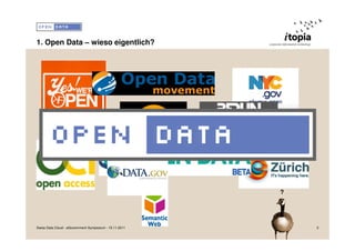 1. Open Data – wieso eigentlich?




                                                        ?




Swiss Data Cloud - eGovernment Symposium - 15.11.2011       3
 