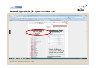 Anwendungsbeispiel (II): opencorporates.com




Swiss Data Cloud - eGovernment Symposium - 15.11.2011   9
 