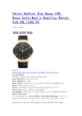 Swiss hublot big bang 18 k rose gold men's replica watch 310.pm.1180.px