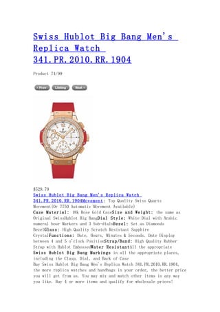 Swiss hublot big bang men's replica watch 341.pr.2010.rr.1904