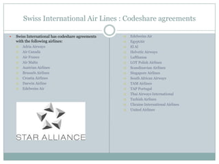 Sia Codeshare Example Swiss International Air Lines | PPTX