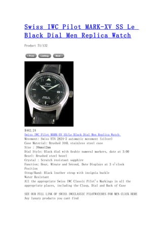 Swiss iwc pilot mark xv ss le black dial men replica watch
