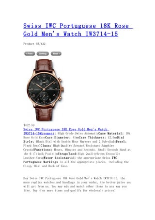 Swiss iwc portuguese 18 k rose gold men's watch iw3714 15