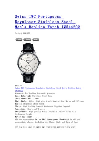 Swiss iwc portuguess regulator stainless steel men's replica watch iw544202