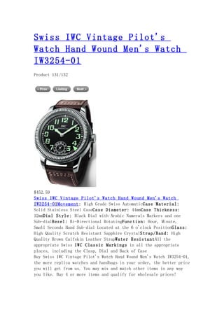 Swiss iwc vintage pilot's watch hand wound men's watch iw3254 01