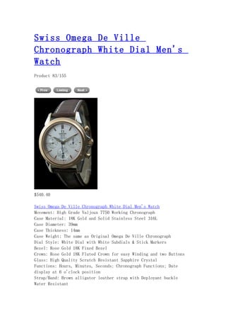 Swiss omega de ville chronograph white dial men's watch