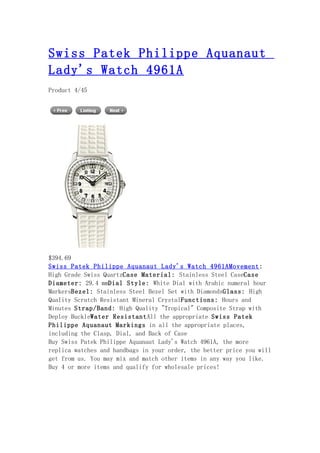 Swiss patek philippe aquanaut lady's watch 4961 a