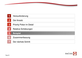 Page 28
Herausforderung
Der Ansatz
Priority Poker im Detail
Relative Schätzungen
Beispiel
1
2
3
4
5
Zusammenfassung6
Der nächste Schritt7
 